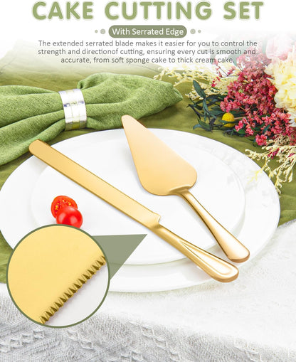13-Inch Premium Cake Cutting Set for wedding，Exquisite Cake Knife and Server Set with Serrated Design, Ideal for Pastries, Pies, and Desserts (Silver)