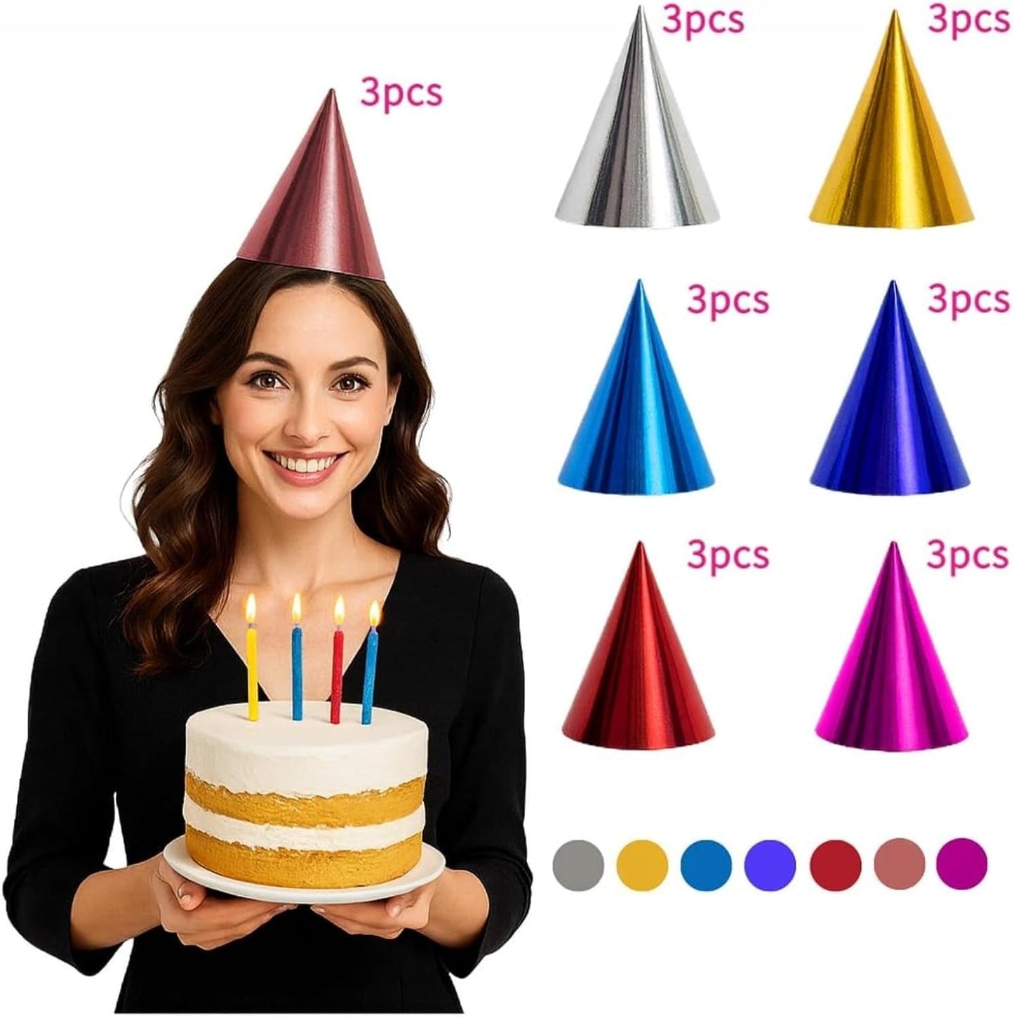 Pre-Assembled Pastel Party Hats for Kids, Birthday Party Hats for Adults
