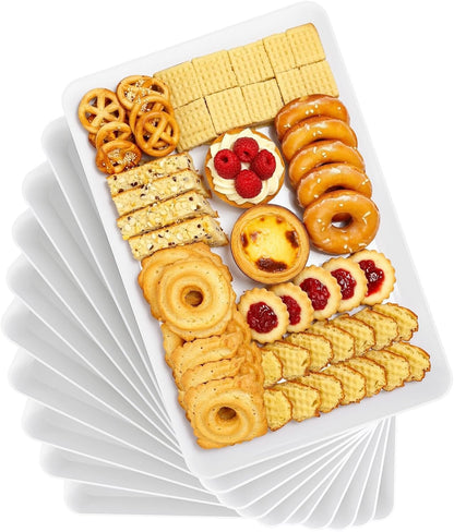 4-Pack Serving Tray, Serving Platter for Parties, Entertaining, Camping & Food Display, Reusable & Stackable Plastic Trays in Kitchen, Rectangular Food Platters for Cookie, Appetizer(White)