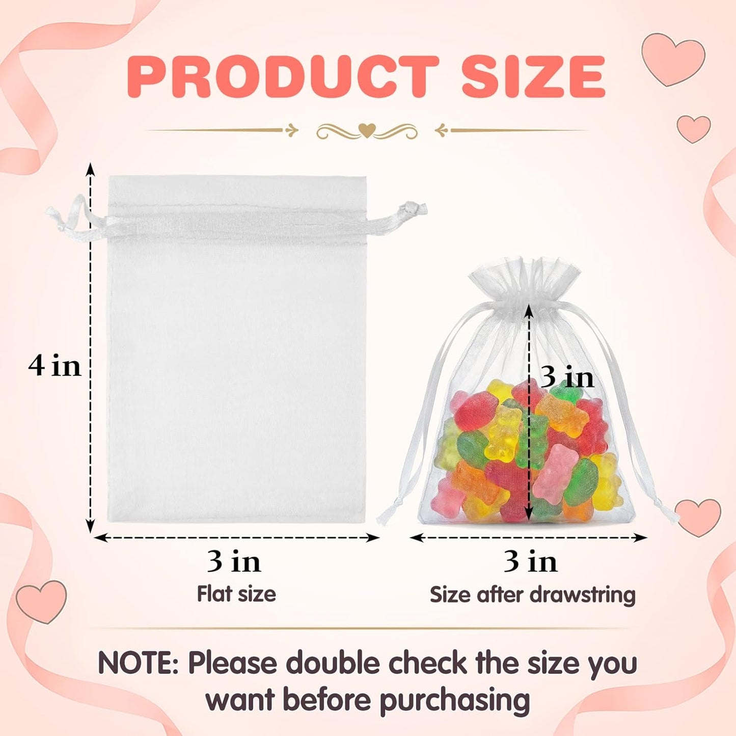 ANZNKU 50PCS White Organza Bags 3x4, Small Gift Bags Bulk for Sachet Jewelry Candy Treat, Mini Mesh Bag Drawstring for Wedding Bridal & Baby Shower, Party Favor Bag for Easter Mothers Day Birthday