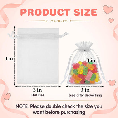 ANZNKU 50PCS White Organza Bags 3x4, Small Gift Bags Bulk for Sachet Jewelry Candy Treat, Mini Mesh Bag Drawstring for Wedding Bridal & Baby Shower, Party Favor Bag for Easter Mothers Day Birthday