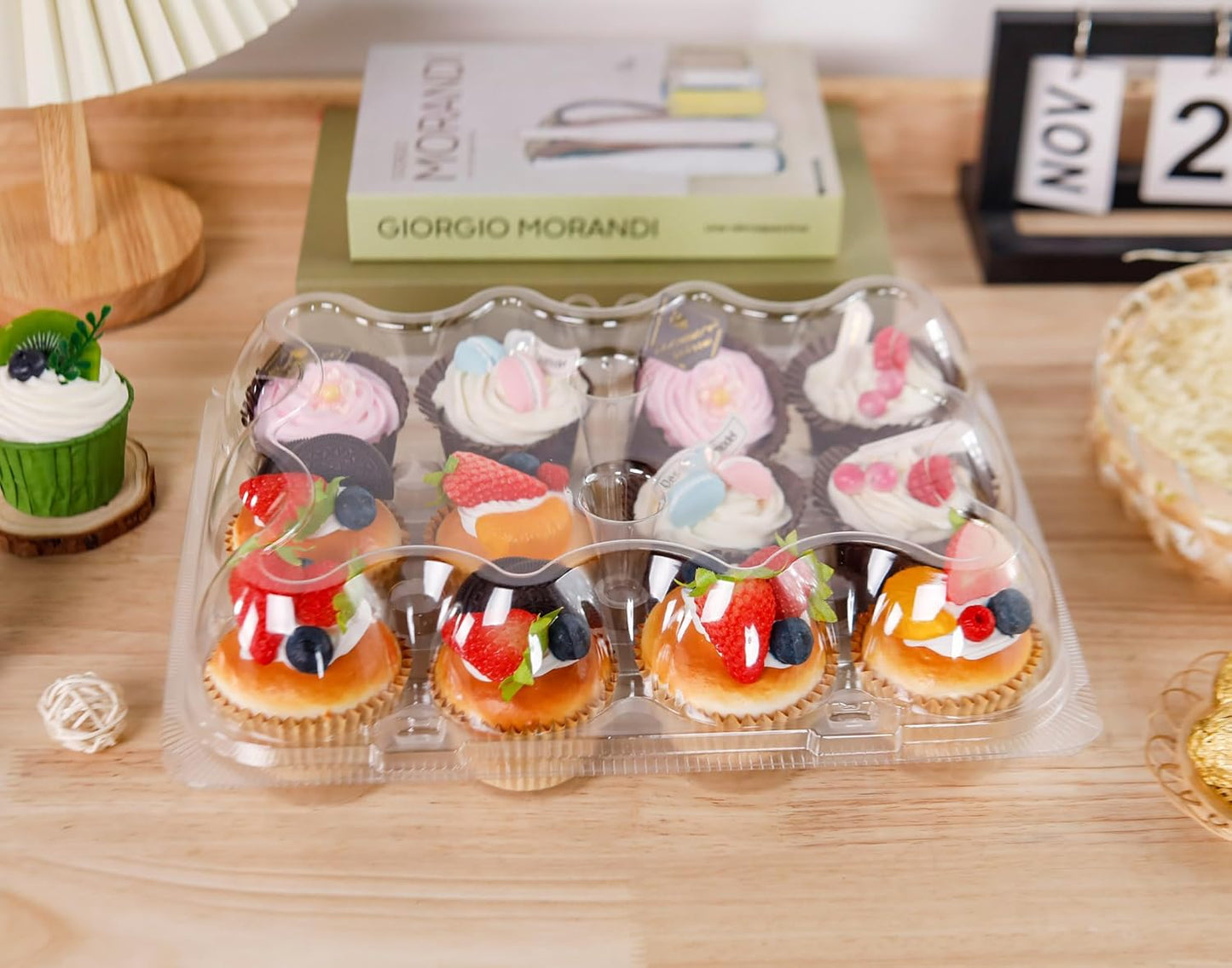 NPLUX 12 Count Cupcake Containers 12 Pack Cupcake Holders with Detachable Tall Dome Lids Clear Plastic Stackable Cupcake Boxes for 144 Cupcakes, BPA Free, Standard Size