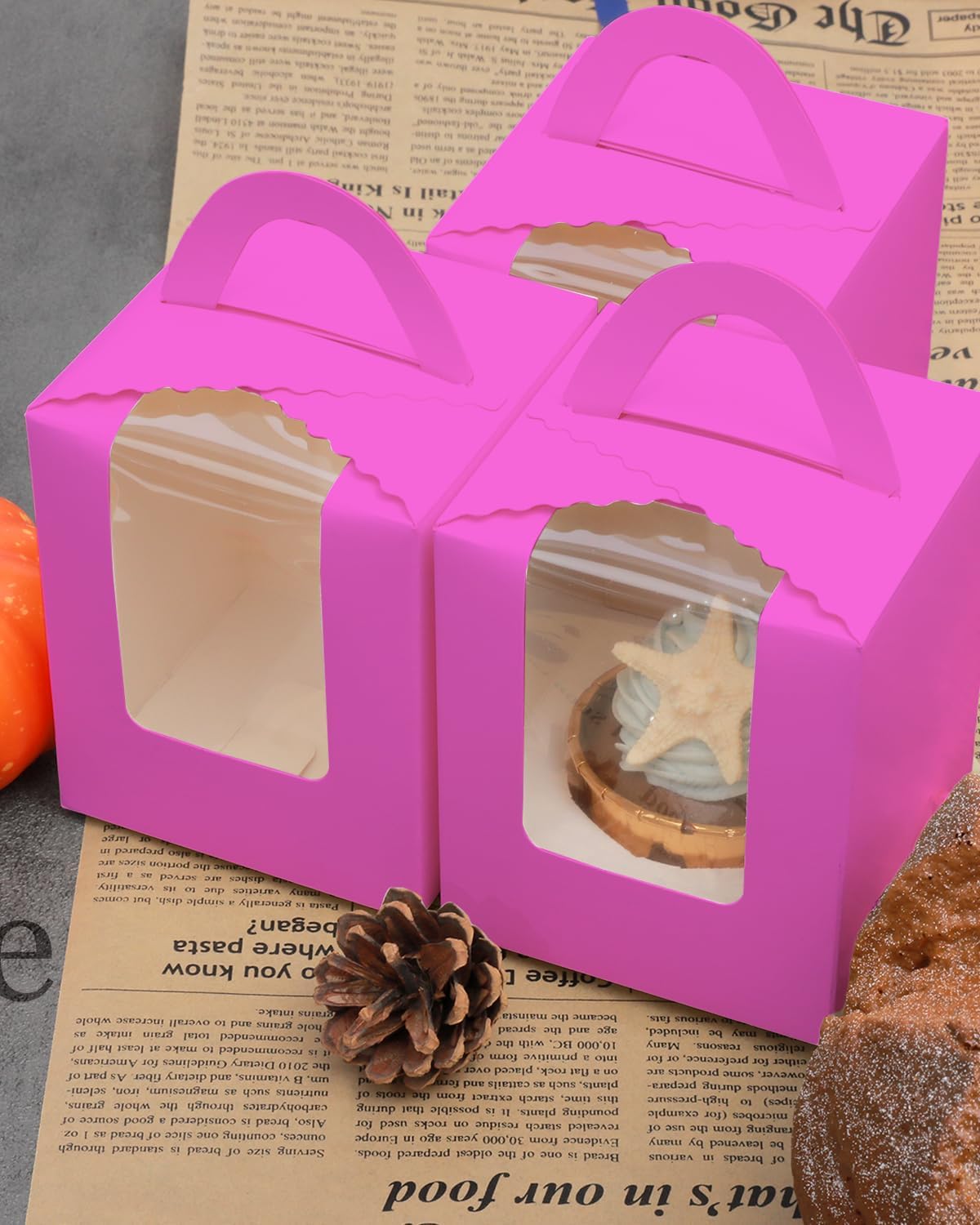 qiqee 60pcs Cupcake Boxes Individual Disposable White Single Box with Window 3.6 * 3.6 * 4.3inch Cupcake Containers/Holders