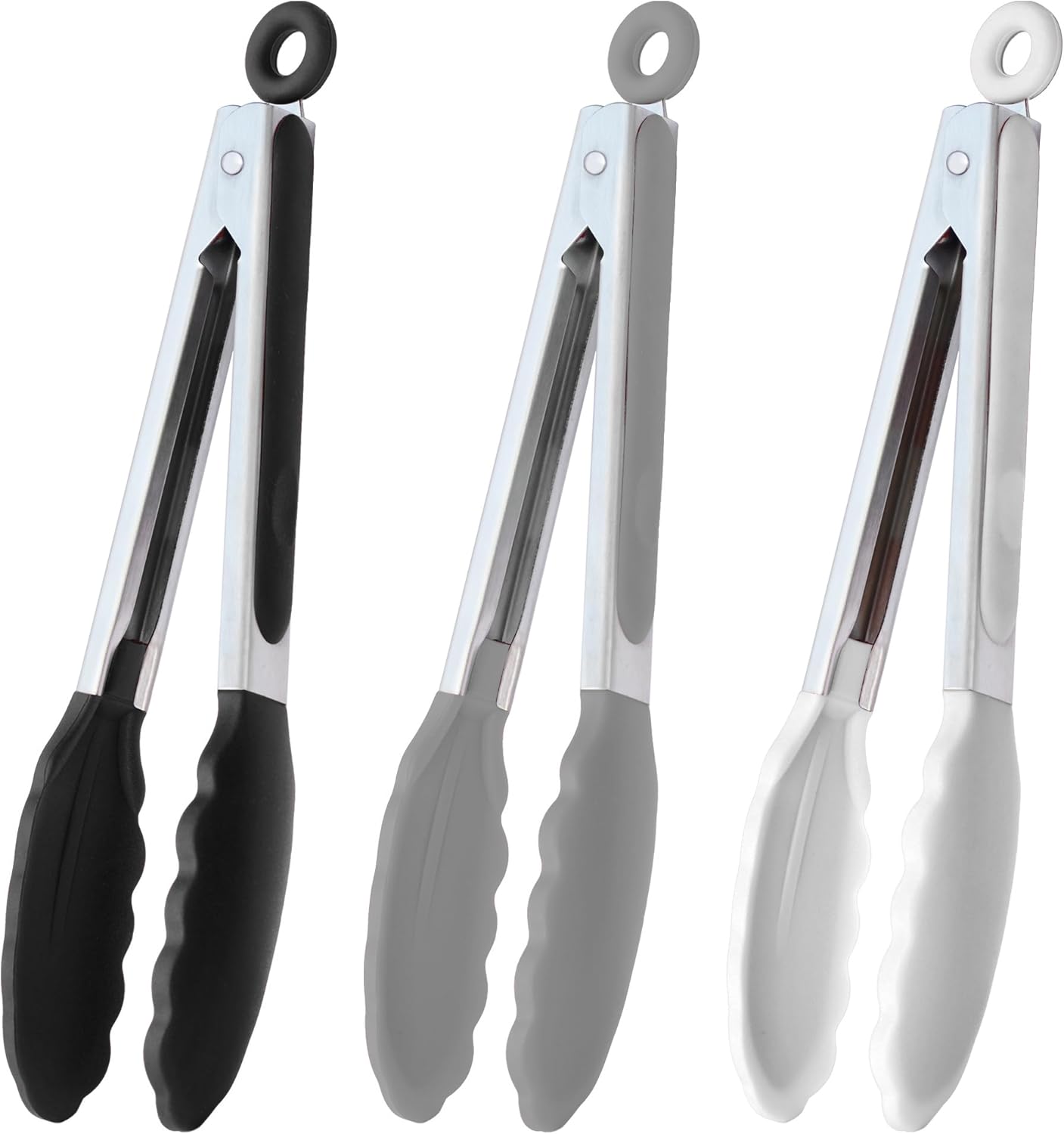 HINMAY Serving Tongs 9-Inch Cooking Tongs with Silicone Tips, Set of 3 (Black)