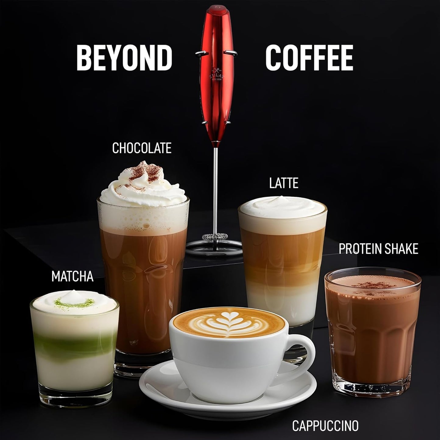 Zulay Kitchen Powerful Milk Frother AA Batteries Included – Ultra Fast Handheld Drink Mixer with Stainless Steel Whisk Stirrer for Coffee, Protein, Matcha & More, Frother Wand Electric Frothmate Black - Colors E