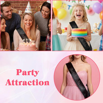 Birthday Sash for Women Birthday Baddie Sash Glitter Black Birthdays Sashs Funny Birthdays Sashs with Glitter Rhinestones Decorations for Women Funny Baddie Decorations Party Supplies