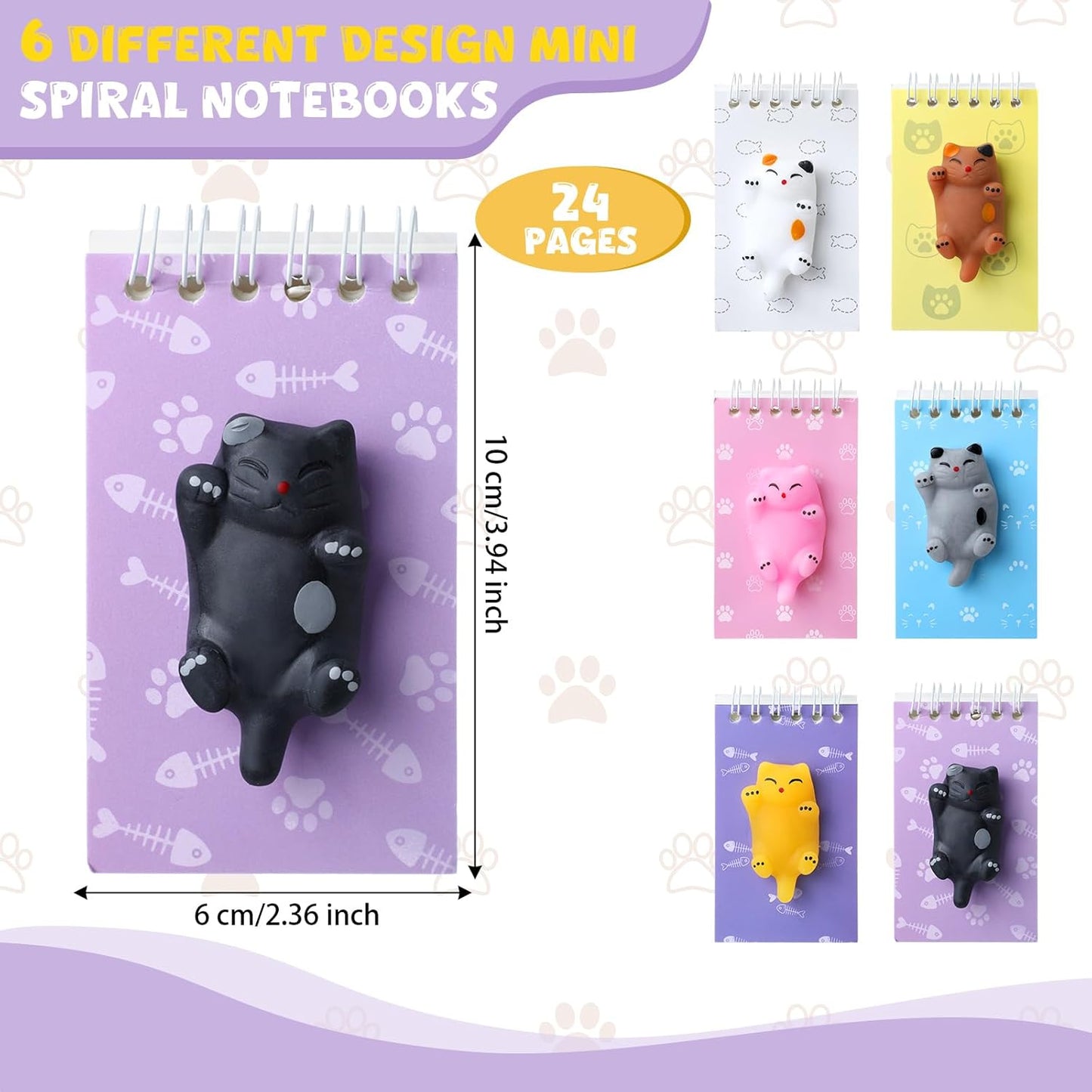 Epakh 24 Packs Mini Cute Animal Notebook Cat Party Favors Spiral Notebook with Squeeze Animal 2.4 x 3.9 Inch Pocket Journals Bulk with Squeeze Balls First Day of School Gifts(Cat)