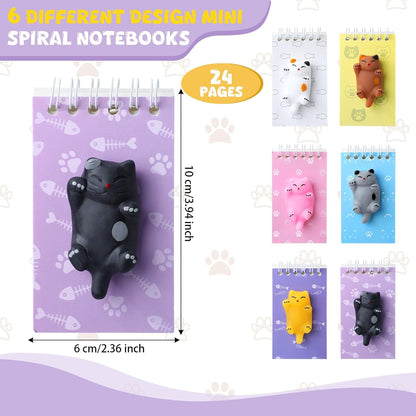 Epakh 24 Packs Mini Cute Animal Notebook Cat Party Favors Spiral Notebook with Squeeze Animal 2.4 x 3.9 Inch Pocket Journals Bulk with Squeeze Balls First Day of School Gifts(Cat)