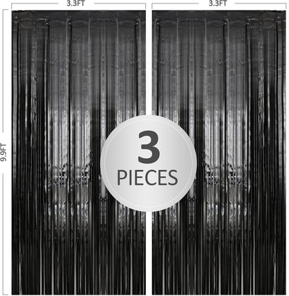 Birthday Party Decorations: 3 Pack 3.3 x 9.9 ft Gold Foil Fringe Curtains Party Supplies, Tinsel Curtain Backdrop for Parties/Birthday/Photo Booth