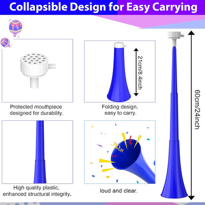 Collapsible Stadium Horn 24 Inch Vuvuzela Plastic Trumpet Blow Horns Noise makers for Sporting Events School Sports Football Games Party Supplies Favors Accessories (Black)