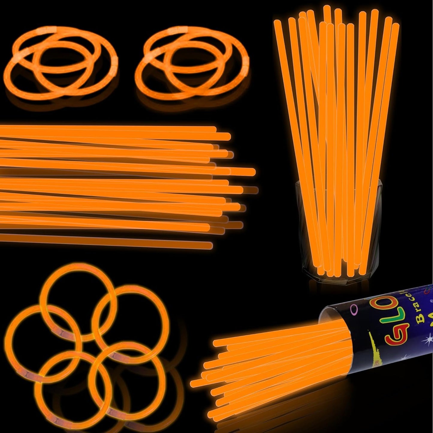100 pk 8" Glow Sticks Bulk Party Favors, Light up Glow Necklaces & Bracelets in the Dark Party Supplies For Christmas Halloween 4th of July Birthday Neon Party (100 * Blue)