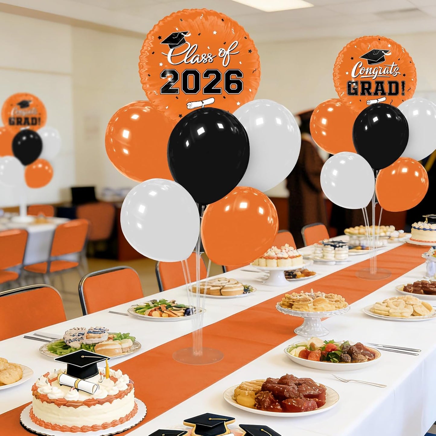 Graduation Decorations - 4 Set Balloon Stands, Class of 2026 Congrats Grad Table Centerpieces for Graduation Party Supplies(Gold& Black)