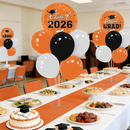 Graduation Decorations - 4 Set Balloon Stands, Class of 2026 Congrats Grad Table Centerpieces for Graduation Party Supplies(Gold& Black)