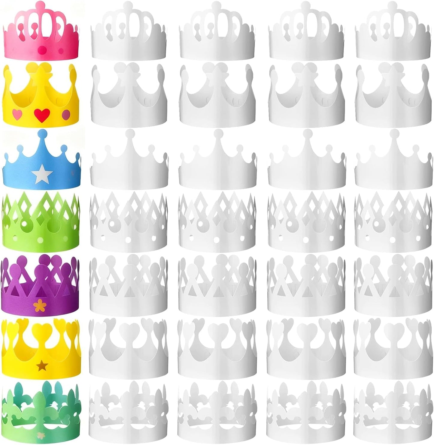 Thenshop 120 Pcs White DIY Paper Crowns for Kids to Decorate Blank Birthday Party Decoration Crowns for Kids Princess Queen(Stylish Style)