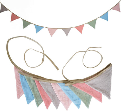 Fabric Bunting Banner, 2 Pack Handmade Neutral String Banner Each 8.5 ft 10 Flags Nursery Wall Hanging Wedding Birthday Home Baby Shower Party Decoration Bunting (Pink Candy)