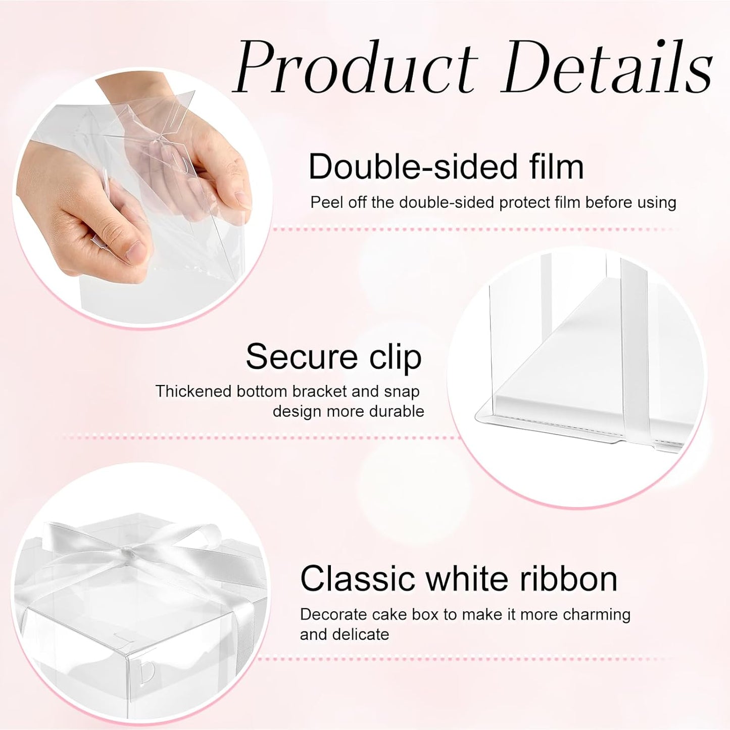 Ocmoiy 8x8x9Inch Clear Cake Box, 5 Pcs Cake Boxes with Ribbon Suitable for Packaging 6 Inch Cake, Disposable Cake Holder Carrier for Wedding, Birthday, Party