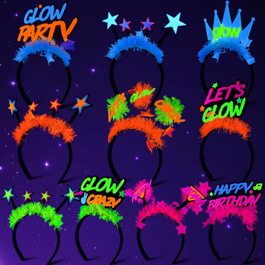 Mega-L 10 Pcs Glow in The Dark Headband, Glow in The Dark Party Supplies, Neon Fluorescent Blacklight Headband Headwear Party Favors, Glow Photo Booth Props Headpiece Accessories for Women Men Adult