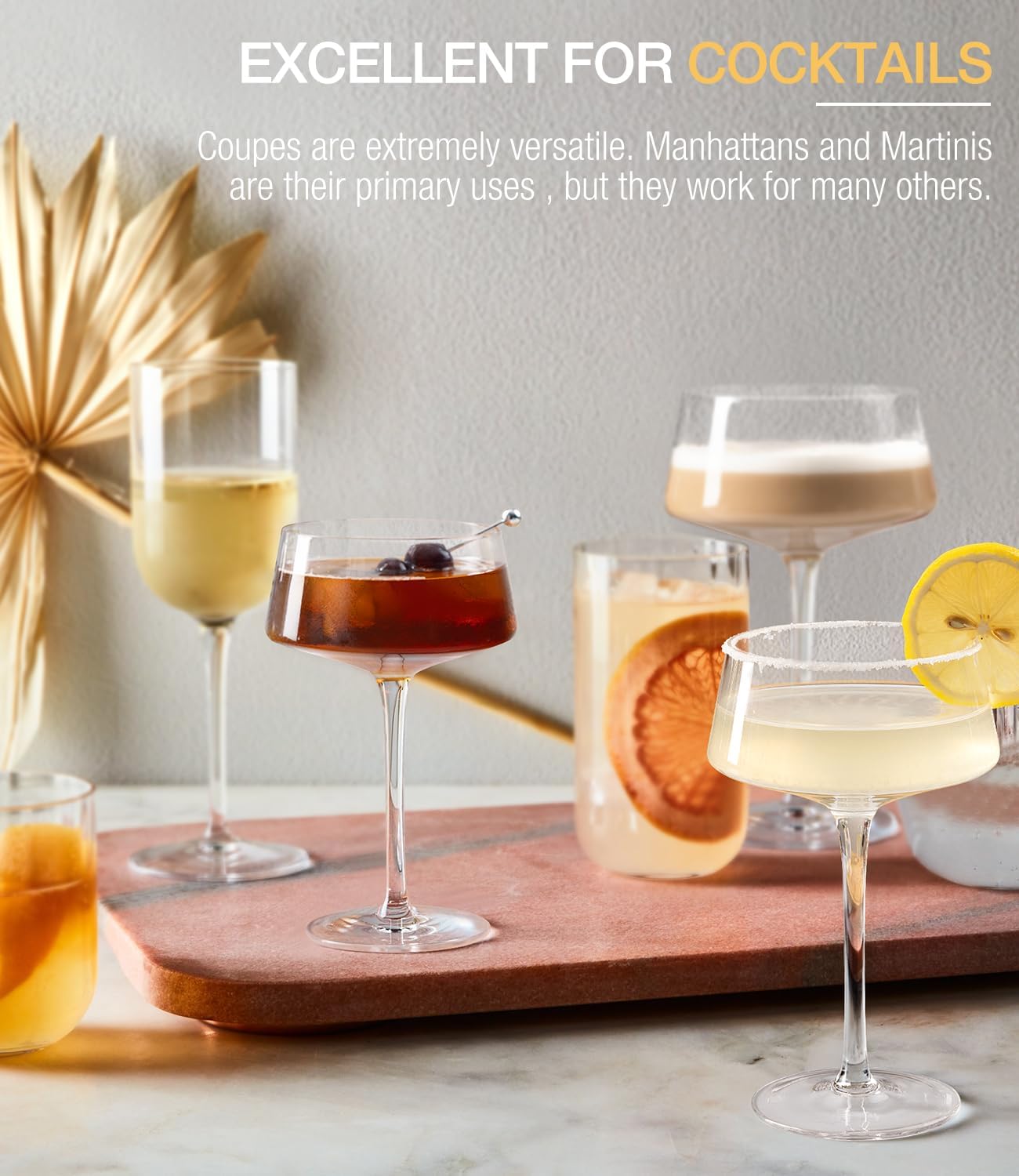 LUNA & MANTHA Martini Glasses, Martini Cocktail Glasses for Margarita, Manhattan, Cosmopolitan, Espresso, Home Bar, Evening Parties, Birthdays, Housewarming Gift,8oz-Stemless Set of 4