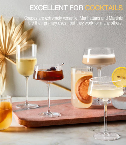 LUNA & MANTHA Martini Glasses, Martini Cocktail Glasses for Margarita, Manhattan, Cosmopolitan, Espresso, Home Bar, Evening Parties, Birthdays, Housewarming Gift,8oz-Stemless Set of 4