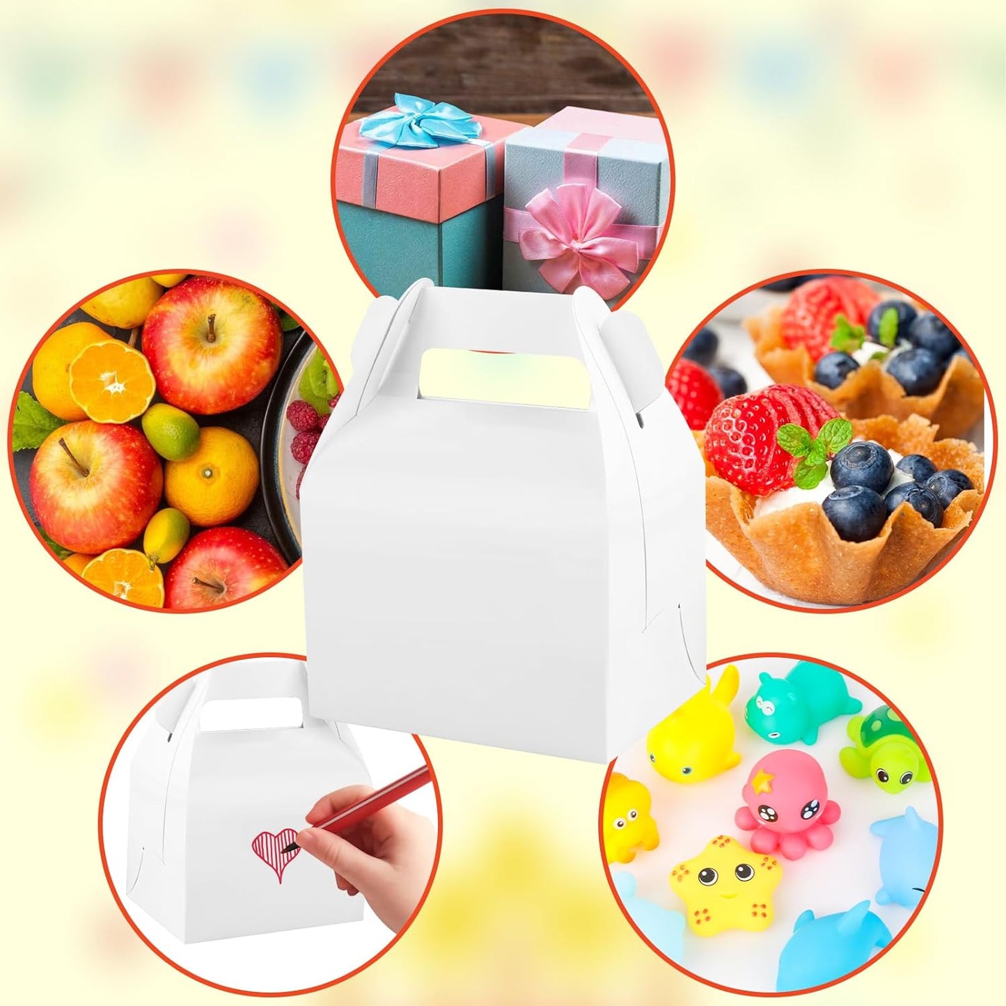 Hxezoc 24 Pieces White Party Favor Boxes Gable Candy Treat Box Folding Paper Gift Box with Handles for Baby Showers Birthday Party Wedding Decoration Supplies
