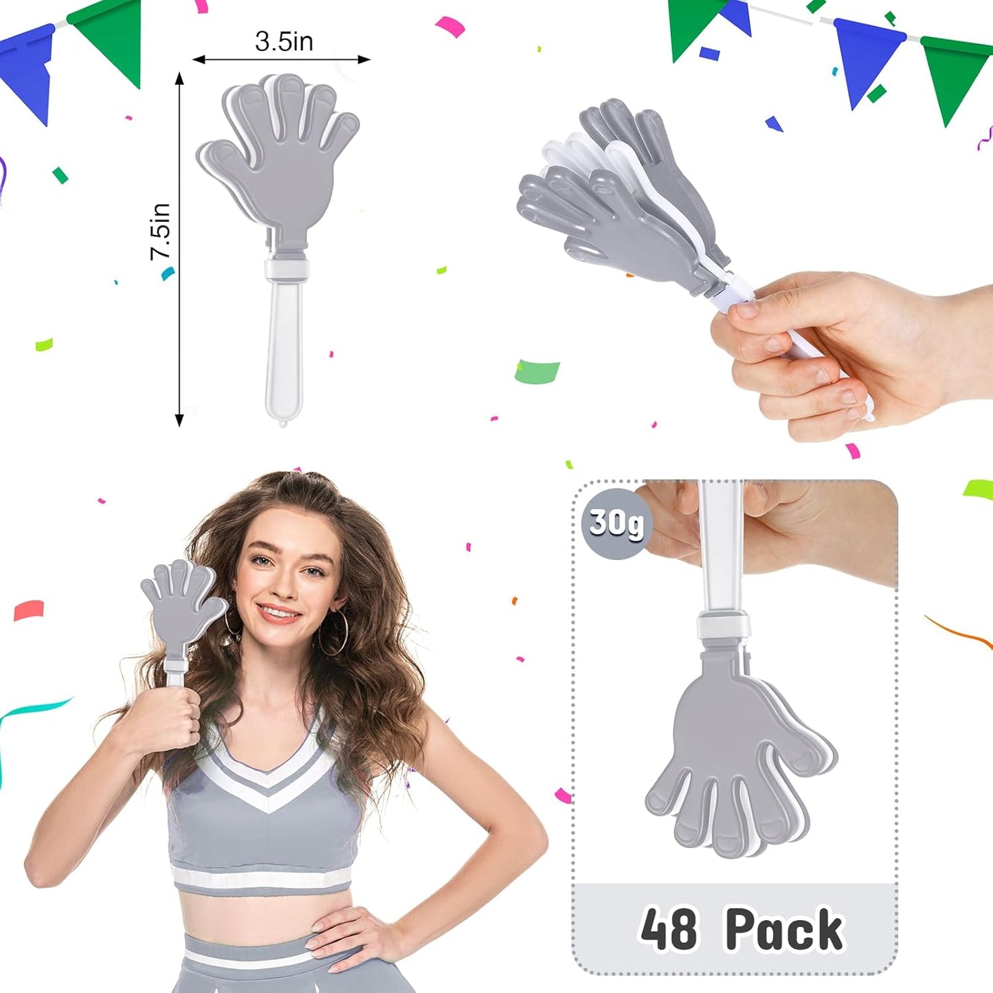 Junkin 48 Pcs Hand Clappers Bulk 7. 5 x 3. 5 Inches Noise Makers Party Favors Clapping Noise Maker Clacker for Birthdays Game Prizes Rewards Football Sporting Events Cheers Supplies (Black,White)