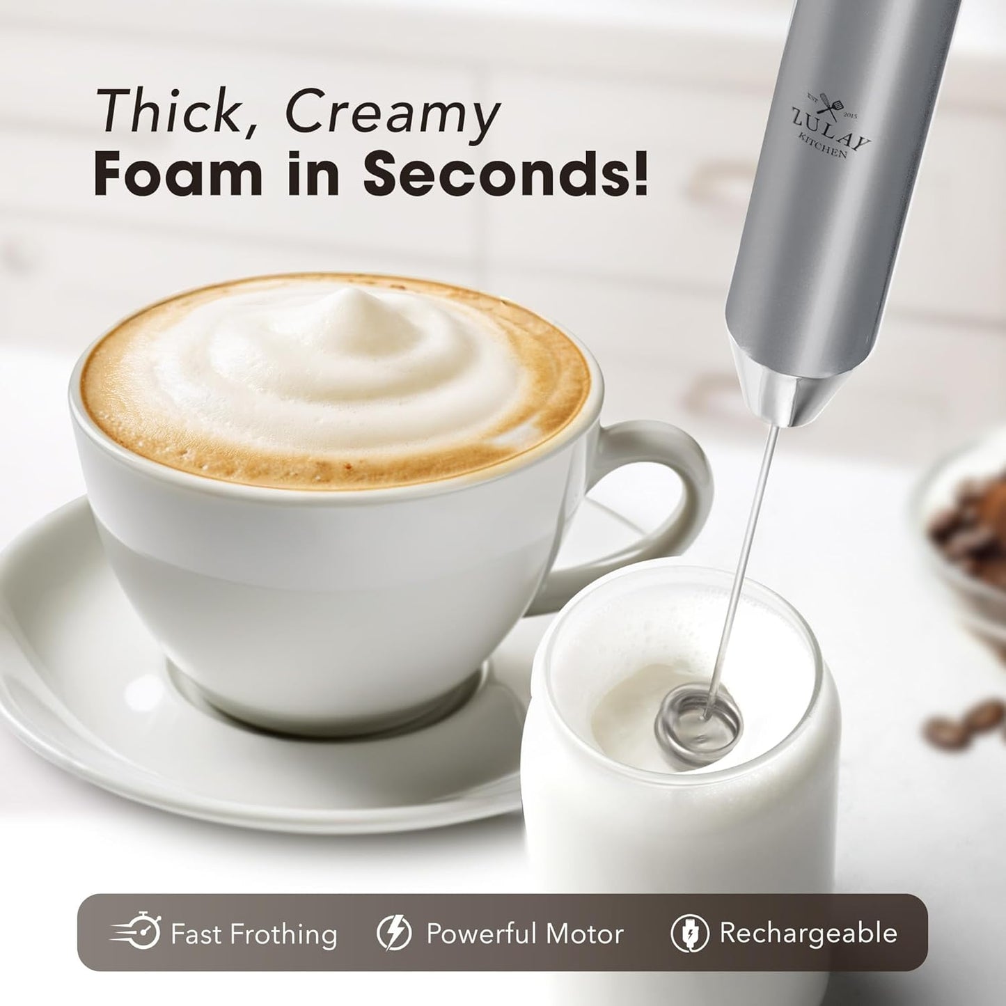 Zulay Kitchen Powerful Milk Frother Wand With Duracell Batteries - Ultra Fast Handheld Drink Mixer - Electric Whisk Foam Maker for Coffee, Lattes, Cappuccino & Matcha - Z1 Motor - Black - Colors D