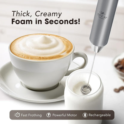 Zulay Kitchen Powerful Milk Frother Wand With Duracell Batteries - Ultra Fast Handheld Drink Mixer - Electric Whisk Foam Maker for Coffee, Lattes, Cappuccino & Matcha - Z1 Motor - Black - Colors D