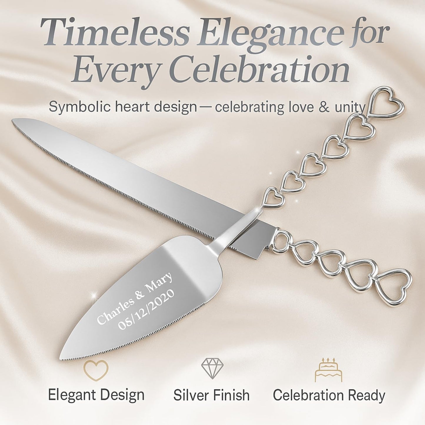 GIFTS INFINITY Personalized Wedding Cake Knife and Server Set with Engraving – Cake Cutting Utensil Set, Keepsake Gift for Wedding, Anniversary, Reception, Birthday & Other Occasions (CH-101WB)