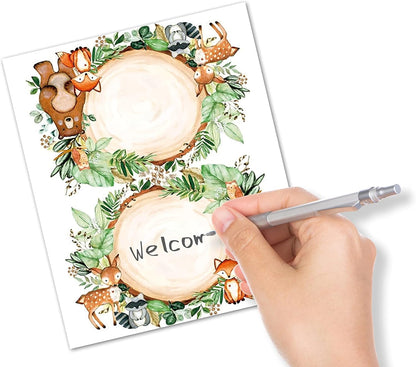 Table Place Card, Jungle Safari Animals Themed Tent Style Cards, Pack of 25 Half-Fold Reception Place Card, Gold Wild Animal Food Labels, Perfect for Baby Shower, Birthday Party C08