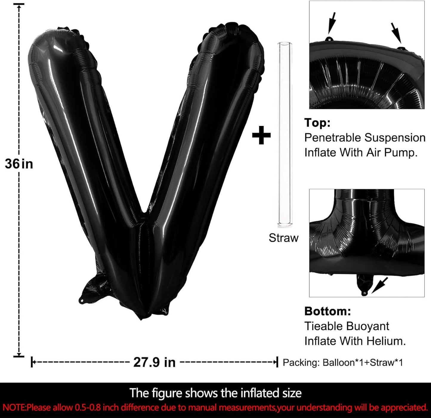 Lovoir 40 Inch Large Black Letter A Balloons Big Size Jumbo Mylar Foil Helium Balloon for Birthday Party Celebration Decorations Alphabet Black A
