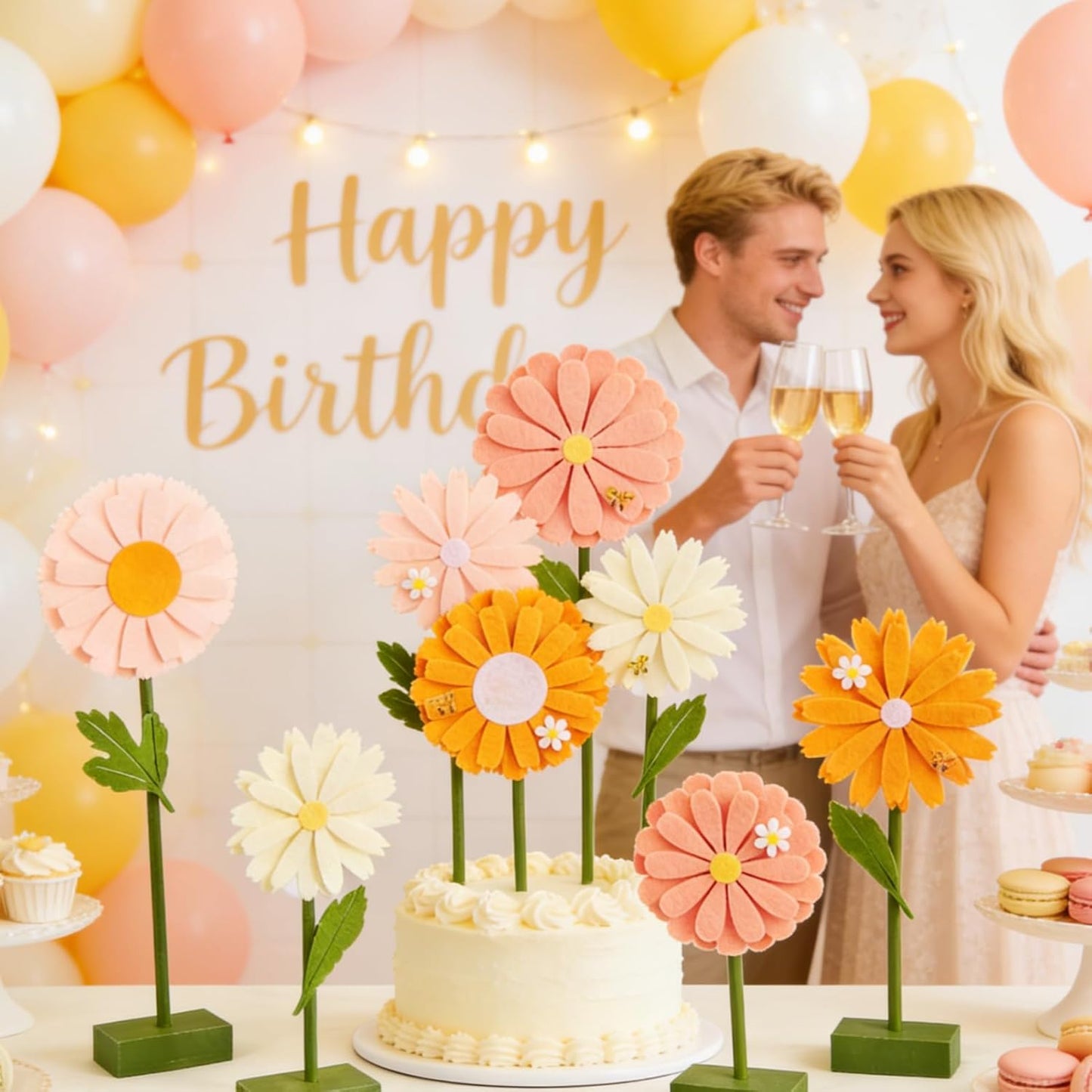 SUNBEAUTY 4PCS Honey Bee Honeycomb Centerpieces Decorations Yellow Bee Honeycomb Table Centerpieces with Sunflower Stickers for Baby Shower Birthday Gender Reveal Birthday Decoration