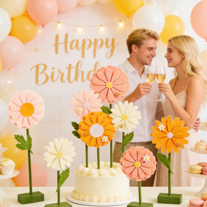 SUNBEAUTY 4PCS Honey Bee Honeycomb Centerpieces Decorations Yellow Bee Honeycomb Table Centerpieces with Sunflower Stickers for Baby Shower Birthday Gender Reveal Birthday Decoration