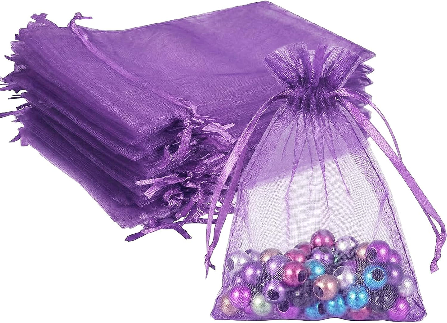 Wudygirl 100pcs 5X7 Inches White Organza Bags Christmas Drawstring Pouches Party Wedding Favor Bags Goodie bags(White 5x7)
