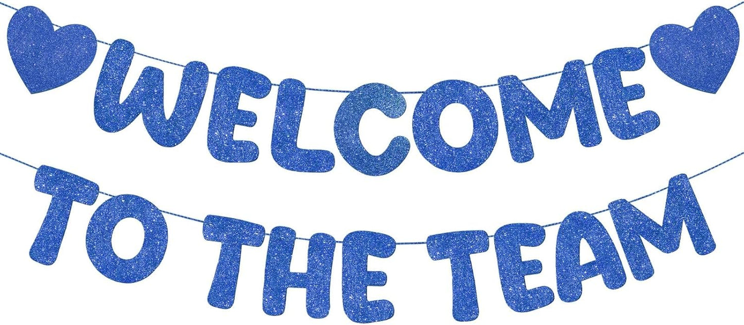 Fulmoon Pre Strung Welcome to The Team Banner with Two Heart Signs, NO DIY, Glitter Welcome Party Supplies for New Employee, Coworker, Colleague, Staff, Team Member Office Decorations(Champagne Gold)