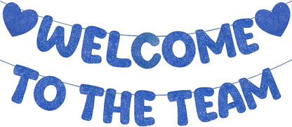Fulmoon Pre Strung Welcome to The Team Banner with Two Heart Signs, NO DIY, Glitter Welcome Party Supplies for New Employee, Coworker, Colleague, Staff, Team Member Office Decorations(Champagne Gold)