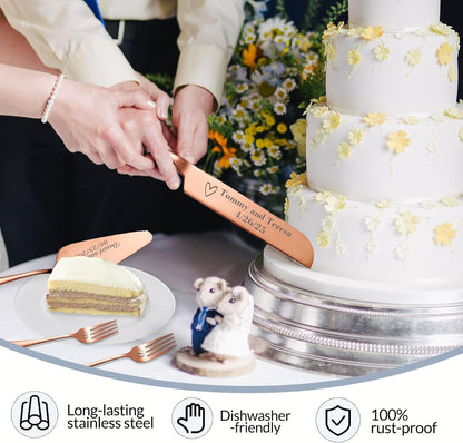 Personalized Wedding Cake Knife and Server Set, Wedding Gold Cake Cutting Set with Stainless Steel Forks, Customized Bridal Anniversary Birthday Wedding Registry Gifts for Couple (Non-customized)