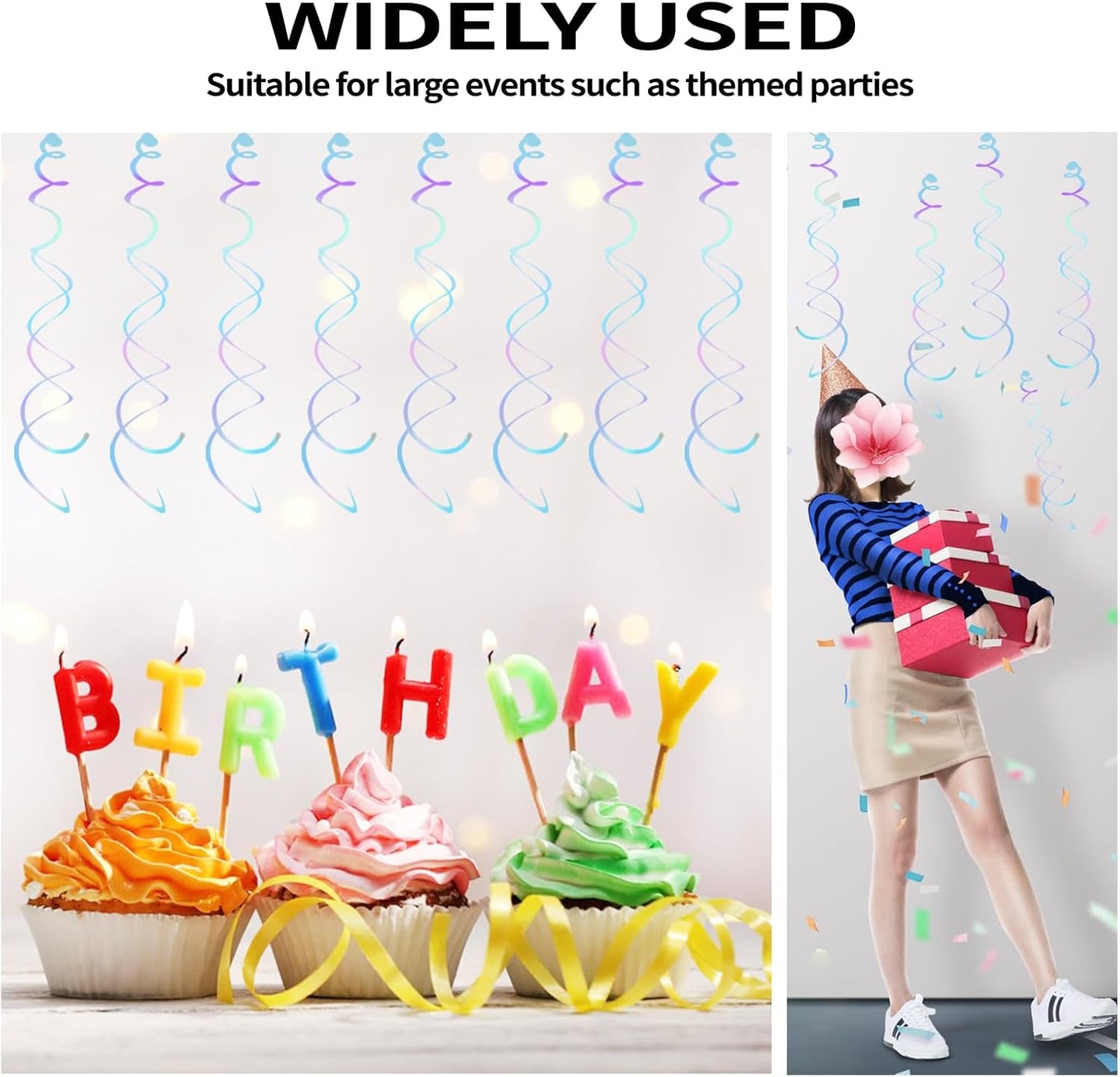 30 Pieces Hanging Swirl Party Decorations Foil Decorations Ceiling Swirl Spiral Hanging Plastic Streamer for Ceiling Birthday Graduation Wedding Celebration Baby Shower Party Supply (Black)