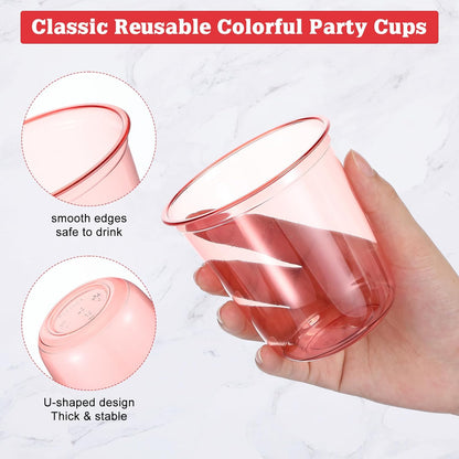 Ziliny 50 Pcs Disposable Stemless Glasses 12oz Crystal Plastic Wine Glasses Clear Classic Pet Cup for Meeting Weddings Birthdays Cocktail Christmas Party Supplies (Pink)