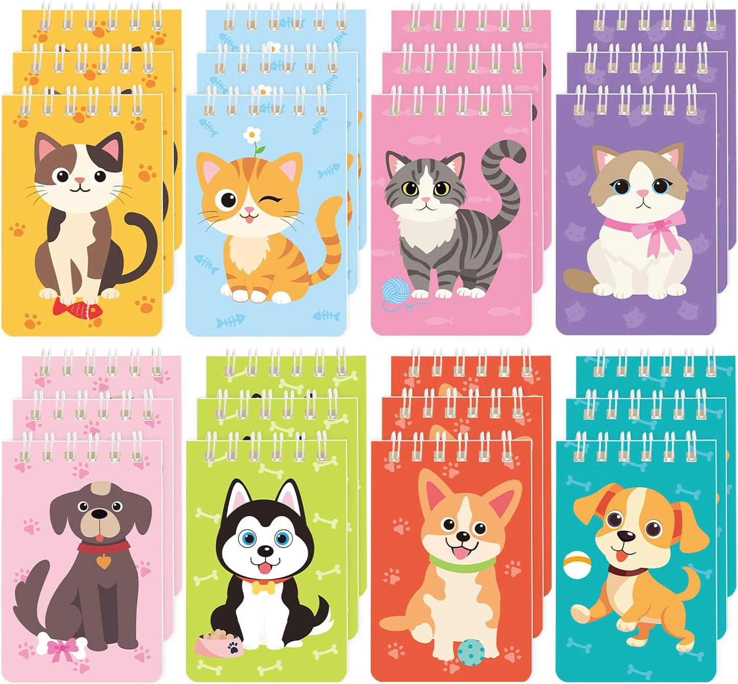 MARFOREVER 24 Pack Mini Animal Notepads Cat Dog Themed Party Favors Cat Dog Mini Spiral Notepads Pet Kitty Gifts for Birthday Teacher Students Reward School Classroom Supplies Goodie Bags Stuffers