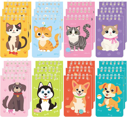 MARFOREVER 24 Pack Mini Animal Notepads Cat Dog Themed Party Favors Cat Dog Mini Spiral Notepads Pet Kitty Gifts for Birthday Teacher Students Reward School Classroom Supplies Goodie Bags Stuffers