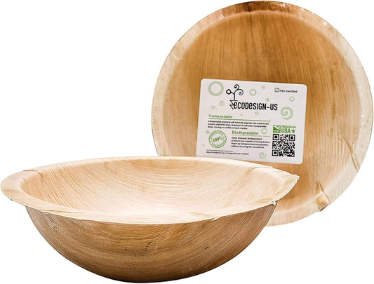 40 oz Palm Leaf Serving Bowls - 8 Natural Disposable Deep Bowls - Rustic-Style Dinnerware for Parties and Catering - Palm Leaf Alternative to Bamboo Plates