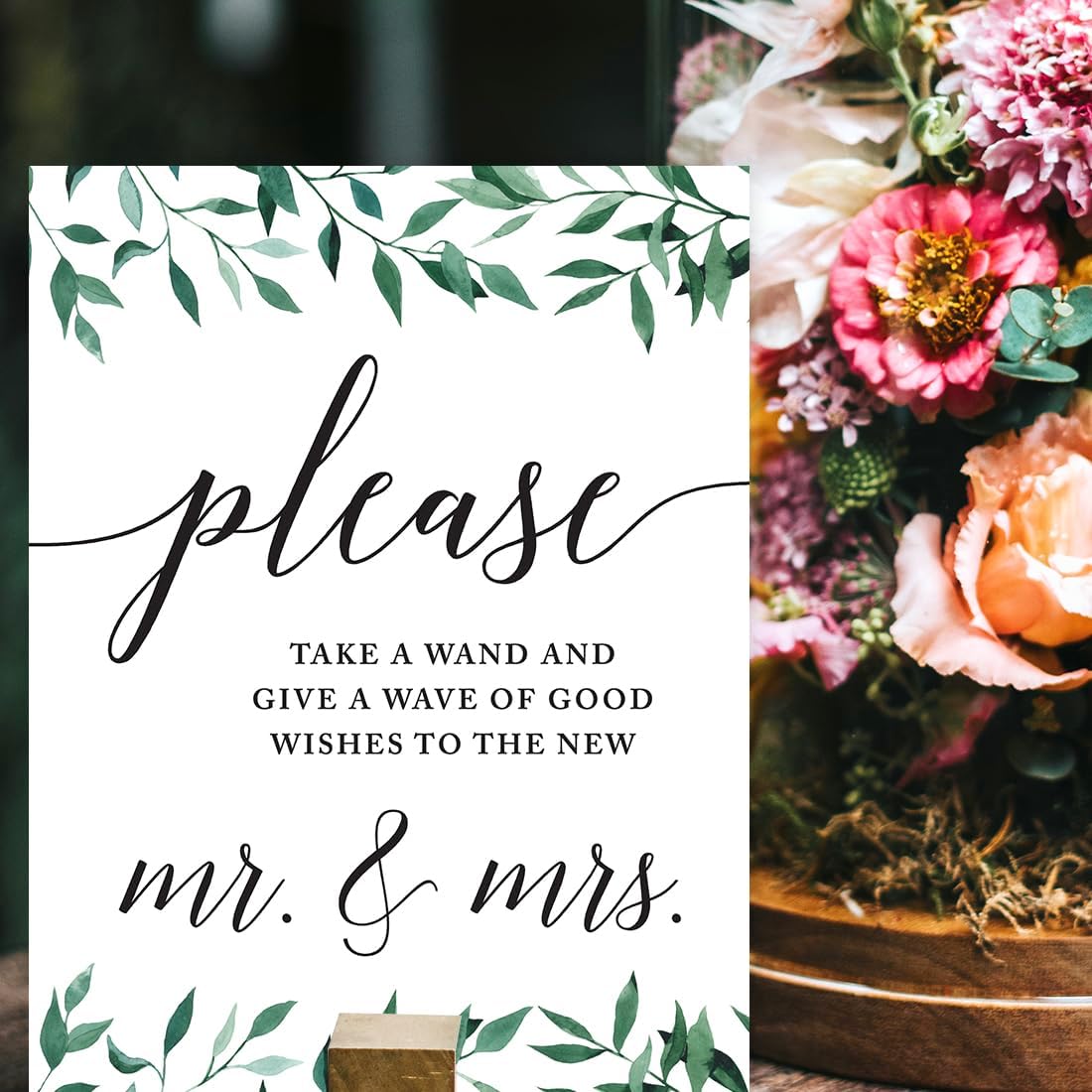 Andaz Press Wedding Party Signs, Natural Greenery Green Leaves, 8.5x11-inch, Bridal Shower Scavenger Hunt, 1-Pack - Colors B
