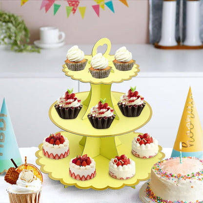Soleebee 3-Tier Cupcake Stand, Cardboard Cupcake Tower, Cup Cake Stand Tower for Birthday Wedding Party Decoration, Cupcake Tier Stand Desserts Display 1 Set (Purple Gold)