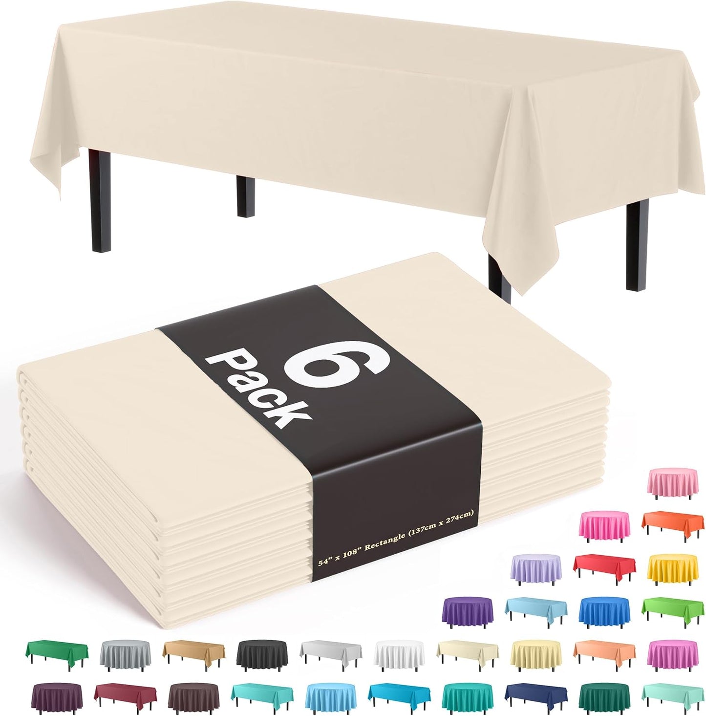 Exquisite Party Solids 6-Pack Premium Plastic Tablecloth 54in. x 108in. Rectangle Plastic Table Cover - Navy