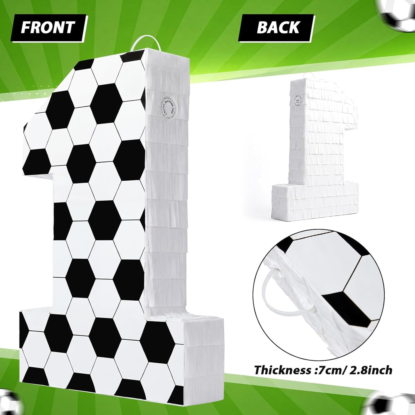 Gemscream Number 9 Soccer Piñata Bundle with Blindfold and Stick Small Piñata Party Decoration for Mexican Fiesta Cinco De Mayo School Anniversary Football Party Celebration Gift 15.75 x 11 x 2.8 in