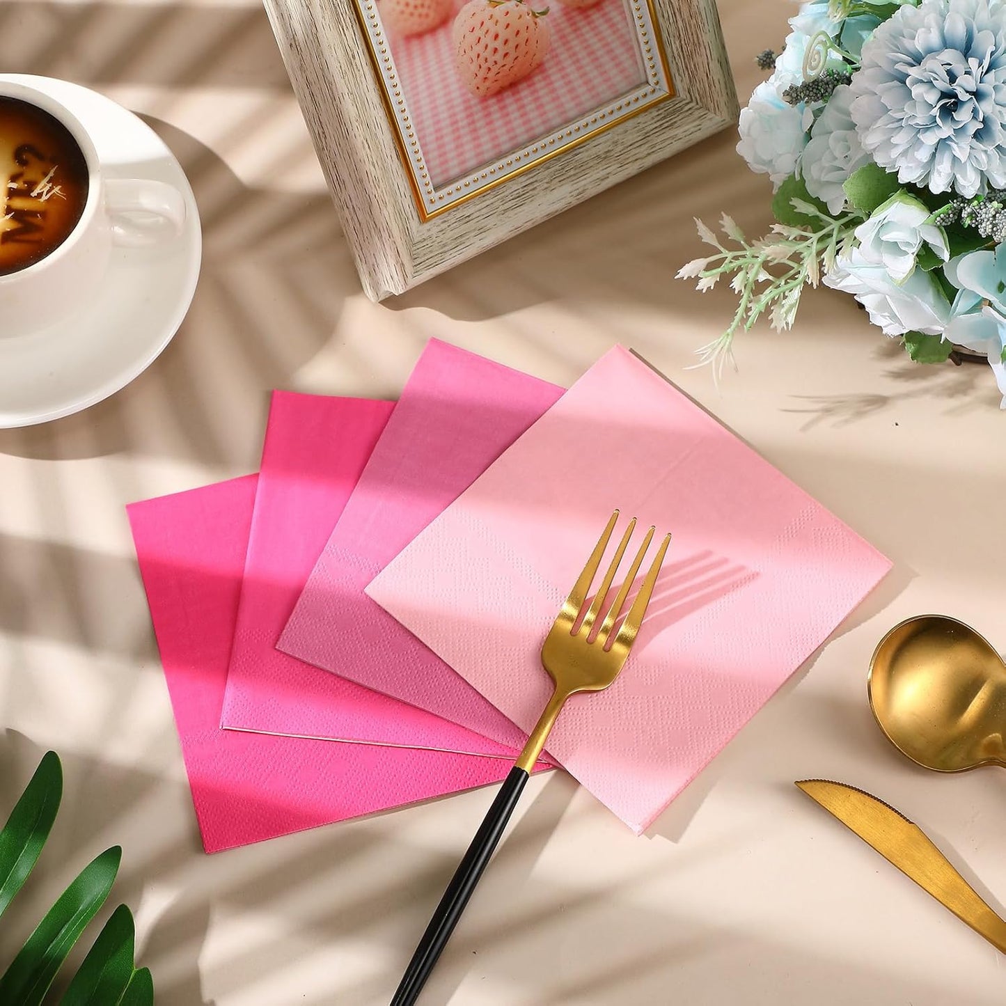 Layhit 100 Pcs Cocktail Napkins Disposable Beverage Napkins Square Paper Dessert Tissue for Wedding Birthday Celebration Party Supplies(Brown Series,5 x 5 Inch)