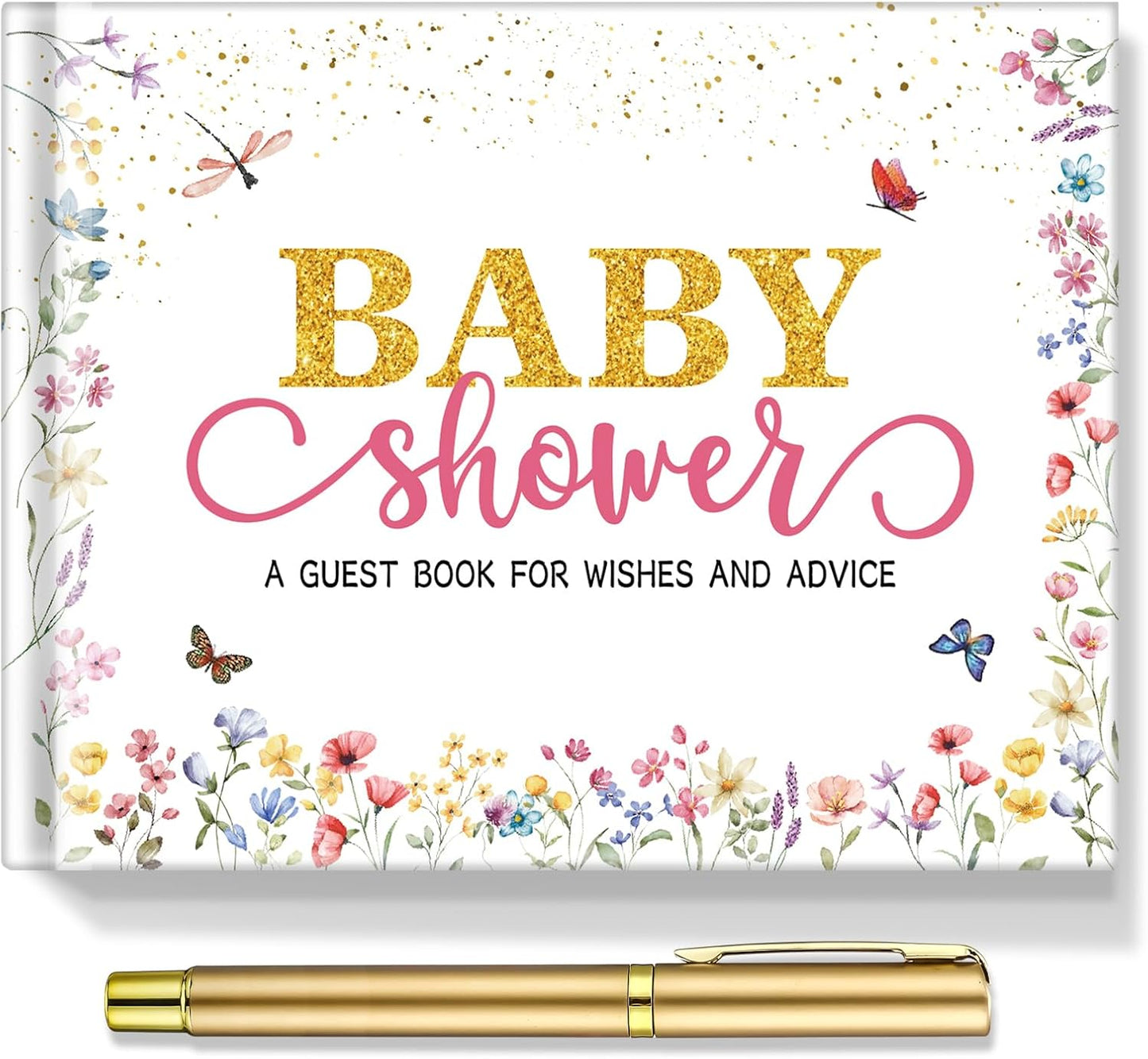 Fuyoooo 27 Pcs Safari Animal Baby Shower Guest Book Set Baby Shower Sign in Guest Floral Book Place Table Cards with Gold Pen Adhesive Photo Corner for Birthday Party