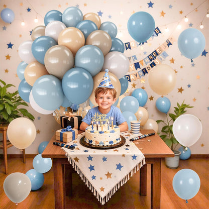 Blue Silver Balloons Set, 12 Inch Blue and Silver Balloons Dark Navy and Confetti Party Latex Balloon, Macaron Metallic Baby Blue Mixed Balloon for Birthday Graduation Baby Shower Wedding Retirement