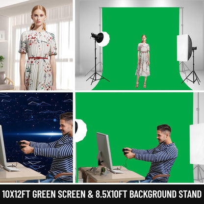 BEIYANG 8.5X10 FT Photo Background Stand with 10X12 FT Black Backdrop Screen, Adjustable Background Holder Support System Kit for Photography Video, Parties Decoration with Carry Bag & Clamps