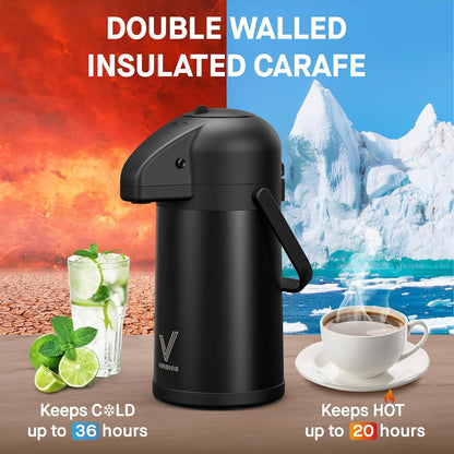 Coffee Carafe for Keeping Hot - 102oz/3L Airpot Coffee Dispenser with Pump - Insulated Stainless Steel Hot Beverage Dispenser for Parties - Thermal Carafe for Hot Drinks Water Tea Chocolate